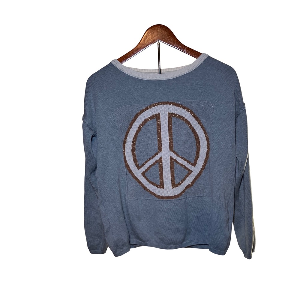Venus Peace Sign Pullover Sweater Women S Grey Glitter Intarsia Knit Sweater